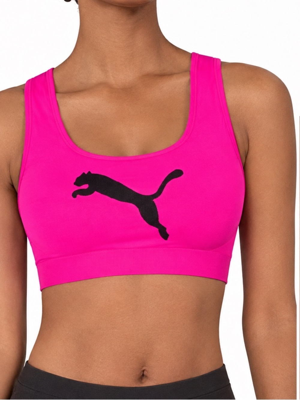 Puma Neon Pink Crisscross Sports Bra with Signature Black Logo 🩷